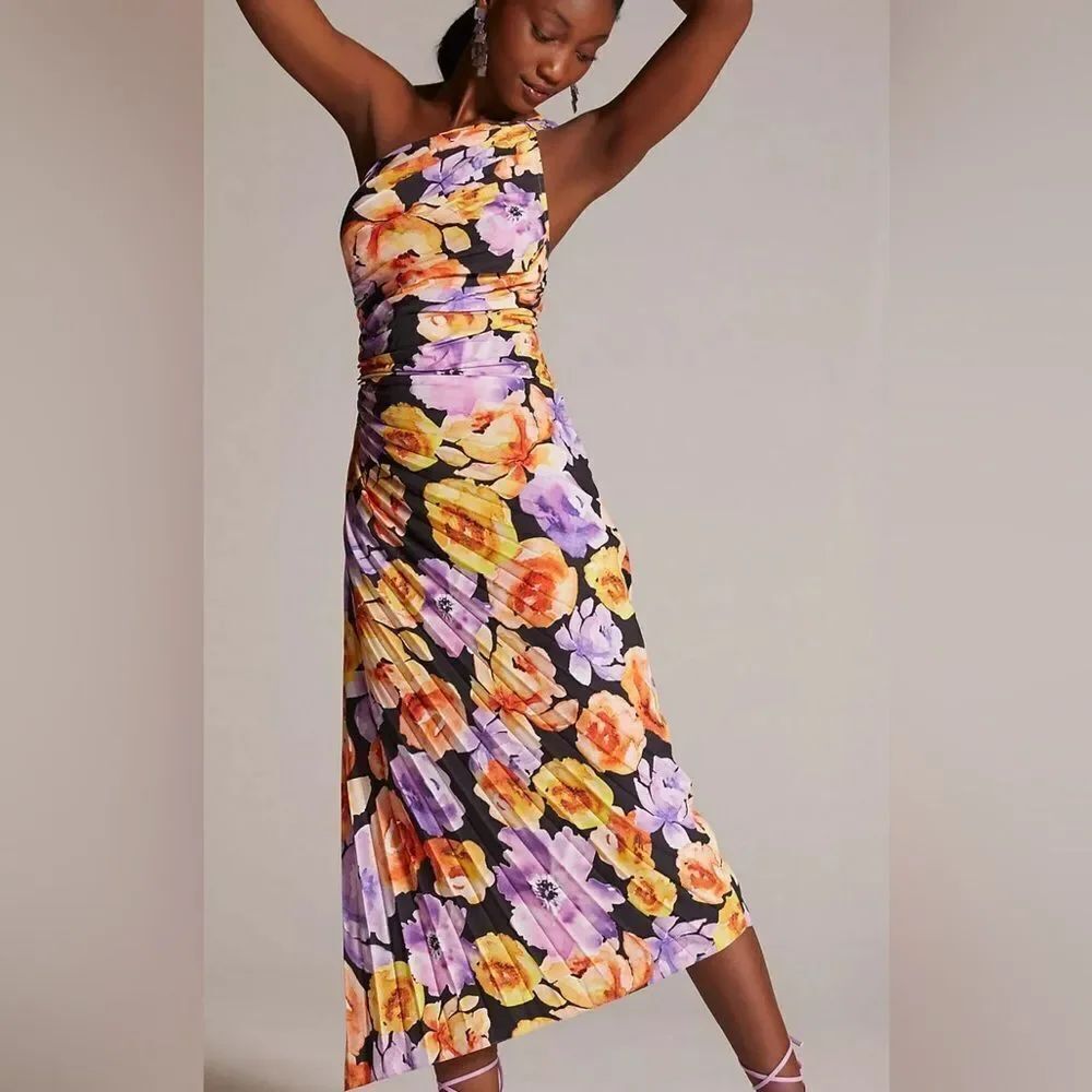 Anthropologie Geisha Design Asymmetrical Hem Midi Dress Sz Small
